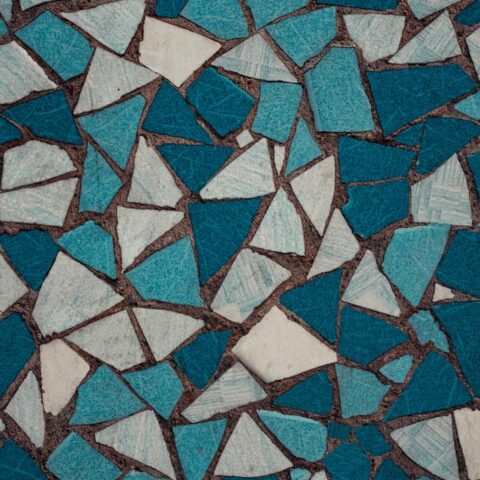 Mosaic in white, grey and teals