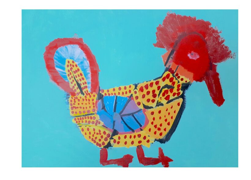 A colourful  acrylic painting of a chook