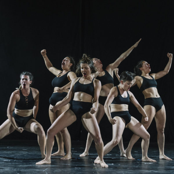 The cast of YUCK Circus pose in a strong group, muscles flexed.