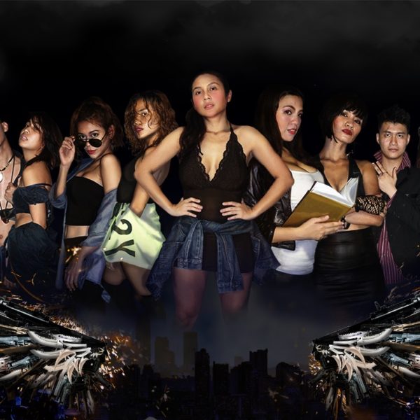 Large group of people standing in a line looking tough