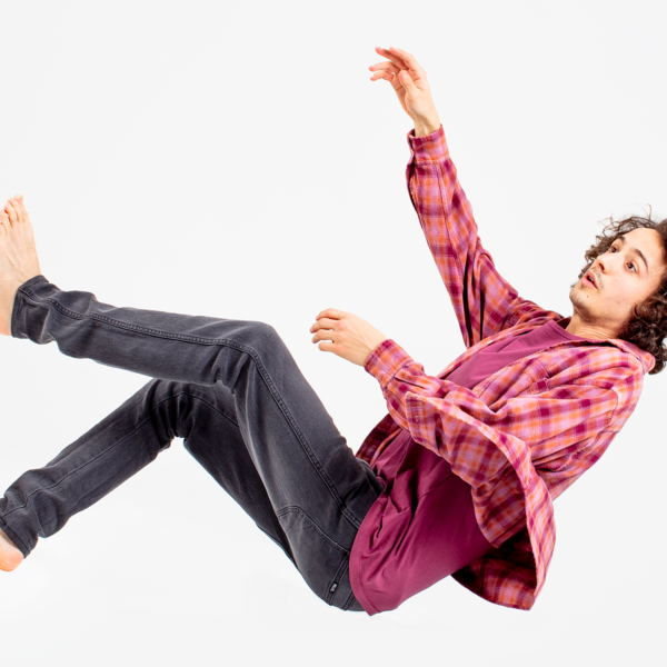 Man falling through air on white background
