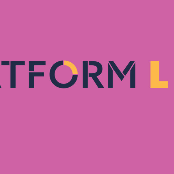 Image of PLATFORM Live Image on a pink background promoting online accessible arts festival