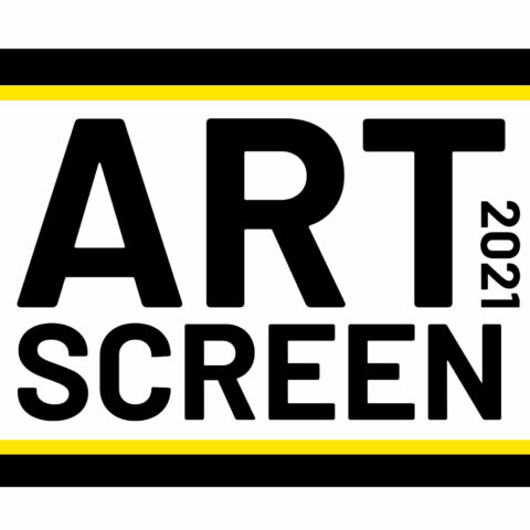 ArtScreen 2021 logo with the words Art and Screen and the number 2021 in black font on a white background inside a simple illustration of a mobile phone.