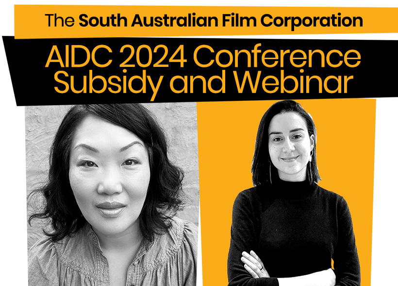 Photos of AIDC representatives Joany Sze and Lauren Valmadre with the words 