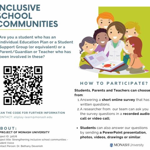 Are you a student who has an Individual Education Plan or a Student Support Group (or equivalent) or a Parent/Guardian or Teacher who has been involved in these? IE SO. We'd love for you to participate in our 15-30 minutes study online to help us better understand the experiences of students with planning for their support at school.