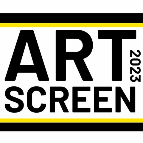 A black and white tablet with the text ARTSCREEN 2023 in a yellow border.