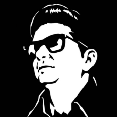 Black and white stylized illustration of a man with slicked-back hair wearing black sunglasses, a collared shirt, and a serious expression against a black background.