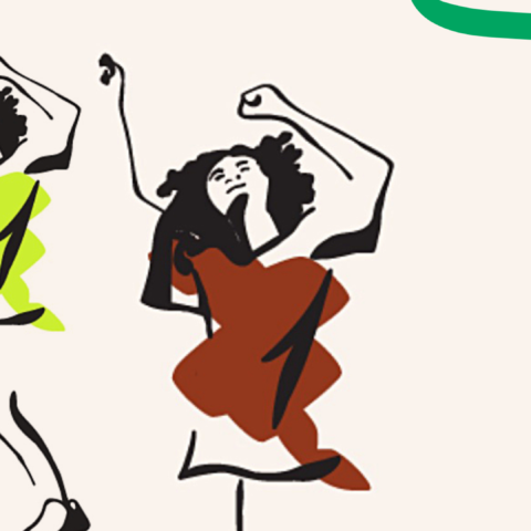 Digital drawing of ladies dancing with hands in the air