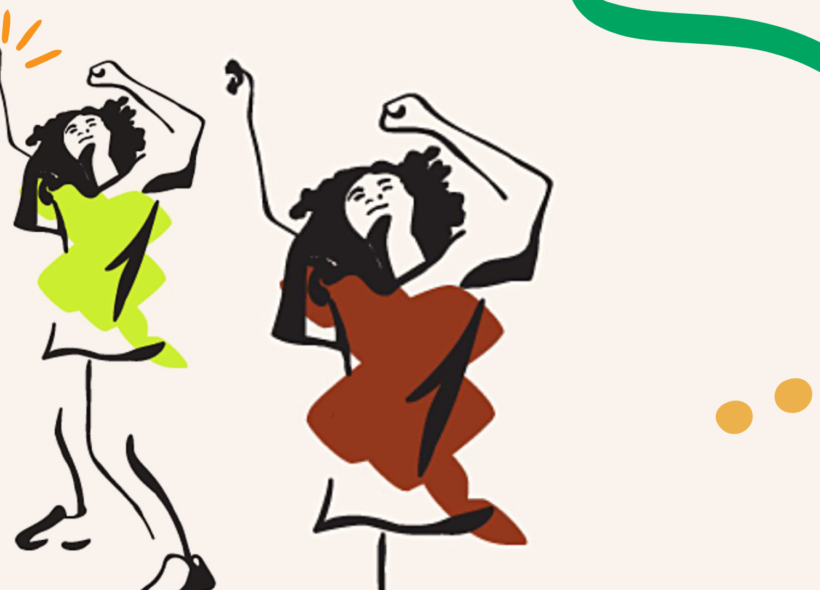 Digital drawing of ladies dancing with hands in the air