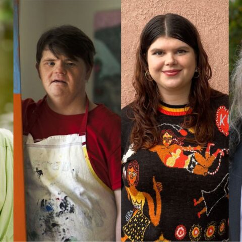 Collage of headshots of the panellists and MC (from left to right): Kate Matthews, Digby Webster (photo by Kim Batterham, courtesy of Yarra Bank Films) Ava Lacoon and Michael Dagostino.