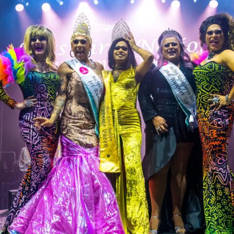 Winners of the Miss First Nations Drag Pageant pose for the camera at the conclusion of the event 