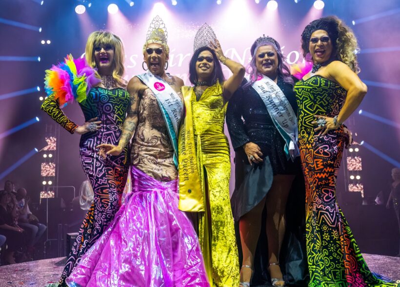 Winners of the Miss First Nations Drag Pageant pose for the camera at the conclusion of the event 