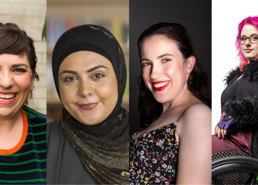 Collage of headshots of the panellists and MC (from left to right): Maeve Marsden (photo by Patrick Boland), Dr Ayah Wehbe (photo by Anna Kucera), Hannah Diviney (photo by Marnya Rothe) and Robin M Eames (photo by Andrea Francolini).