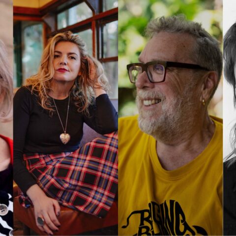 Collage of headshots of the panellists and MC (from left to right): Sarah-Mace Dennis, Eliza Hull (photo by Josh Rodgers), Uncle Paul Calcott and Liz Martin (photo by Megan O’Brien).