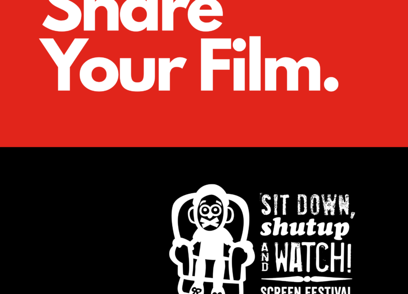 Red background with bold white text reads, 'Share Your Film' Below is the SDSW logo and white text on black (smaller) reads 'Join before 31 December'