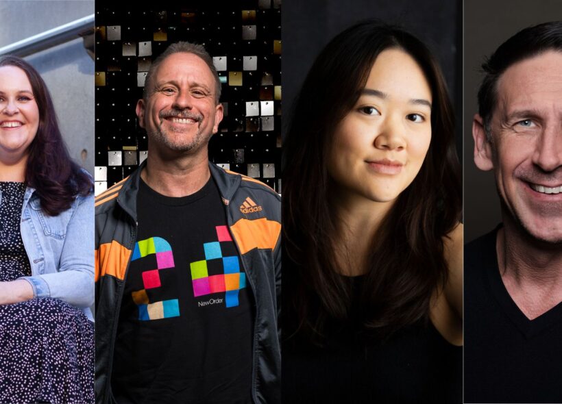 Collage of headshots of guest speakers and including Morwenna Collett, Finn O’Keefe (photo by Rhiannon Hopley), Bianca Yeung (photo by Byron Martin) and Alex Jones.